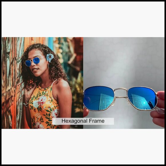 Metal Frame Polarized Sunglasses UV Protection Square Hexagon